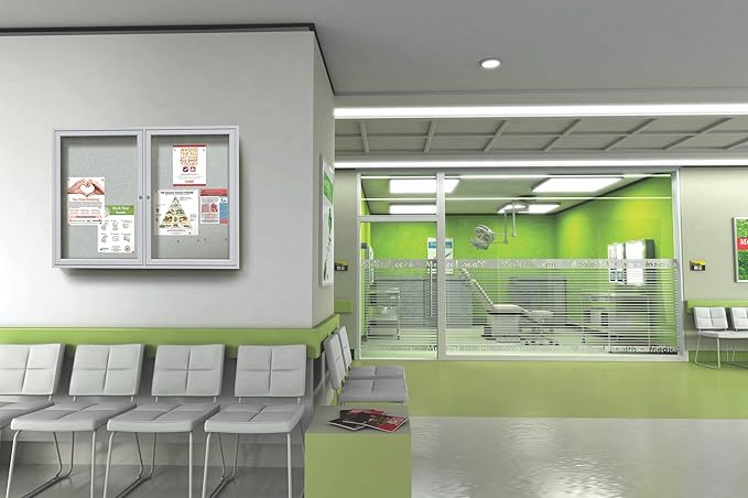 Ghent 36"x60" 2-Door Outdoor Enclosed Vinyl Bulletin Board, Shatter Resistant, with Lock, Satin Aluminum Frame - Ivory (PA23660VX-185), Made in the USA