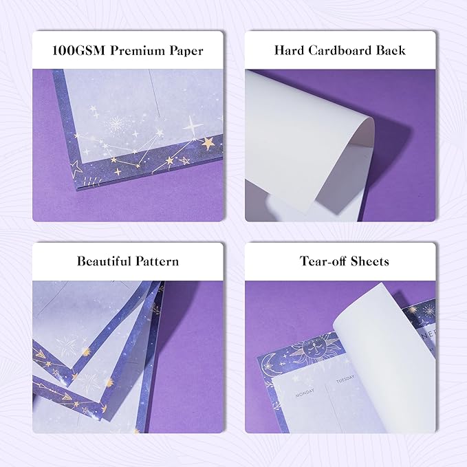 Undated Weekly Planner Notepad 10x7 To Do List Note Pad 52 Weekly Desk Planner Calendar Tear Off Daily Planning Pad for Work,School,Home,Ofiice Supplies, Matching Notepad,Purple