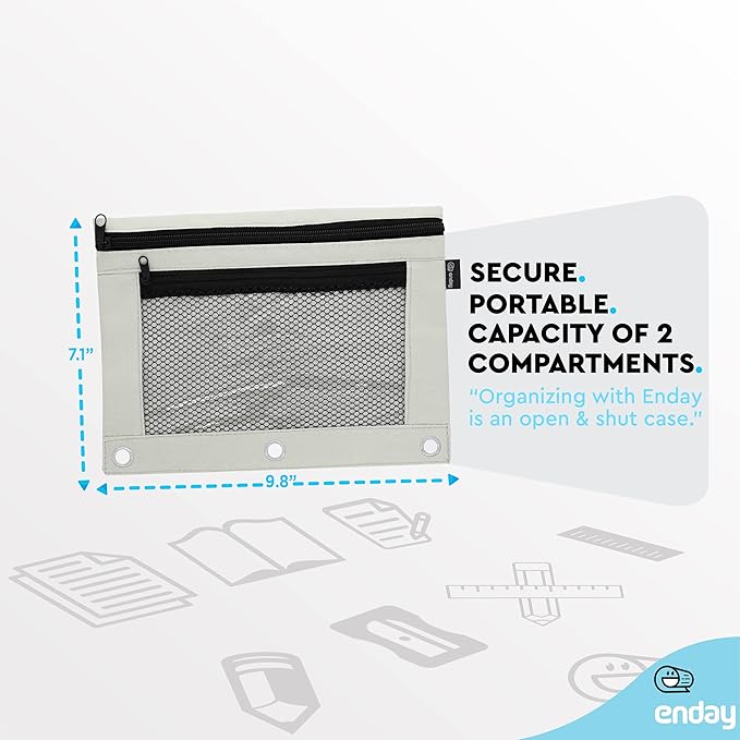 Enday Grey Pencil Pouch For 3 Ring Binder, Zippered Binder Pencil Pouches, 3 Ring Pencil Pouch for Binder, Pencil Case for Binder, Large Pencil Bags for School, Home, and Office