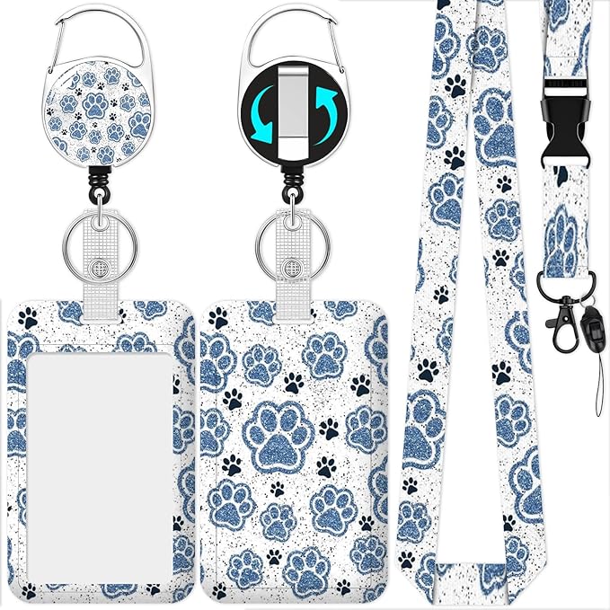 Puppy Paw Lanyard with Id Holder, Cute ID Badge Holder with Retractable Lanyard, ID Holder with Badge Reel Clips,Animal Keychain Name Tag ID Card Holder Teacher Women Doctor Office Gift