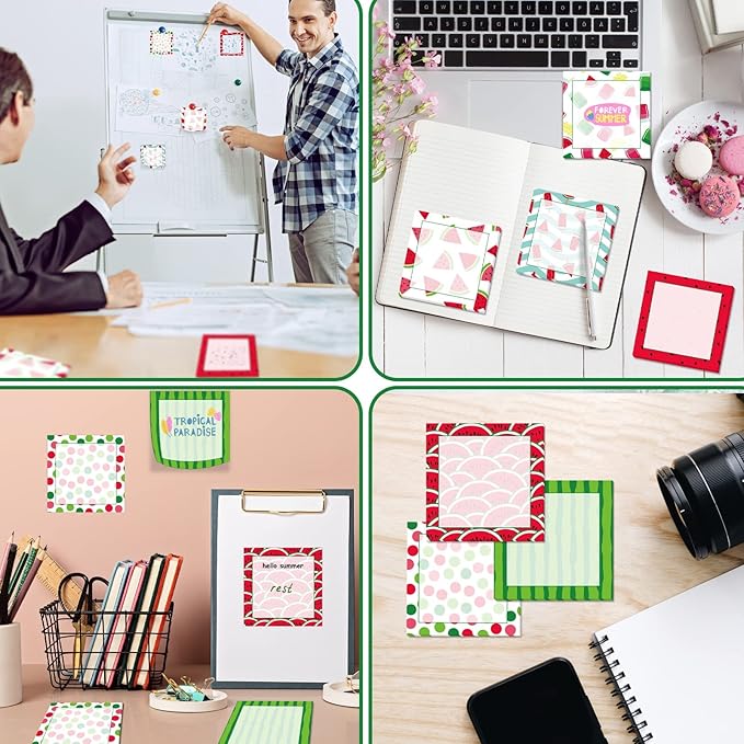 9 Pieces Summer Watermelon Sticky Notes Adhesive Cute Watermelon Memo Notes 3 X 3 Inch Self-Stick Note Pads for School Office Home Supplies Students Teachers Presents, 9 Styles