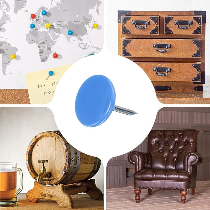 uxcell 100Pcs Upholstery Tacks, 11mmx13mm Flat Head Thumb Tack Decorative Furniture Nails Push Pins for Furniture Sofa Headboards, Blue