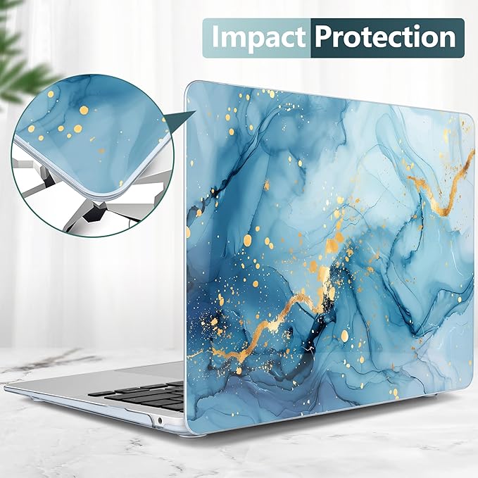 DONGKE for MacBook Air 13 Inch Case 2021-2018, Compatible with A2337 M1 A2179 A1932 Support Retina Display & Touch ID, Hard Shell Plastic Cover with Keyboard Skin - Blue Marble