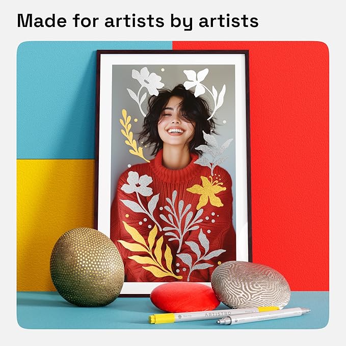 ARTISTRO 2 Silver&Gold Dual-Tip Acrylic Paint Pens - Multisurface Markers for Fabric, Plastic, & More, 5mm Dot + 1mm Fine Tips