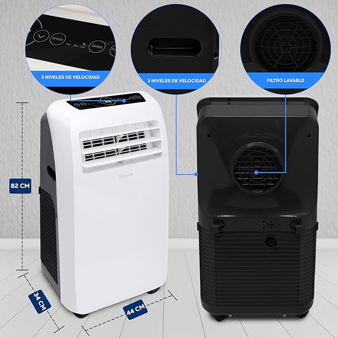 SereneLife Small Air Conditioner Portable 10,000 BTU with Built-in Dehumidifier - Portable AC unit for rooms up to 450 sq ft - Remote Control, Window Mount Exhaust Kit