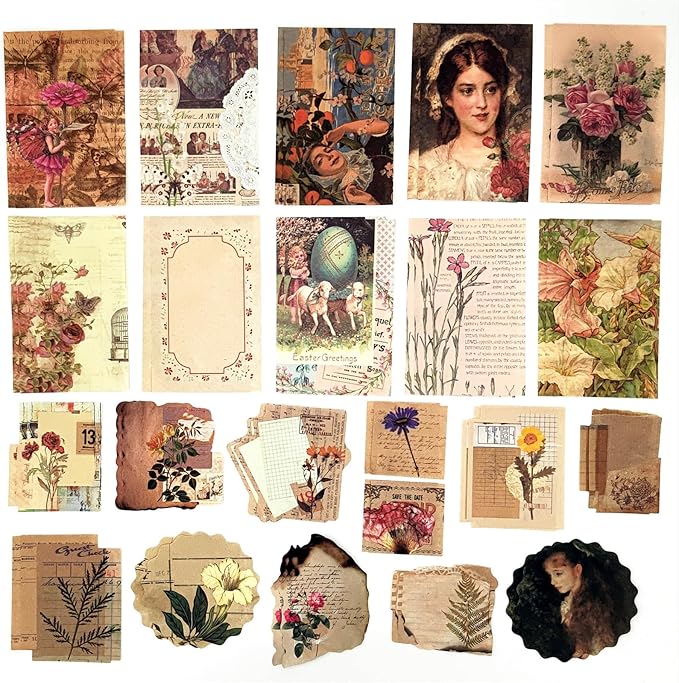 200PCS Vintage Scrapbooking Supplies Pack, Aesthetic Scrapbook Sticker Paper Art Journaling Kit for Bullet Junk Journals,Planner,Cottagecore Decor Gifts (Girl)
