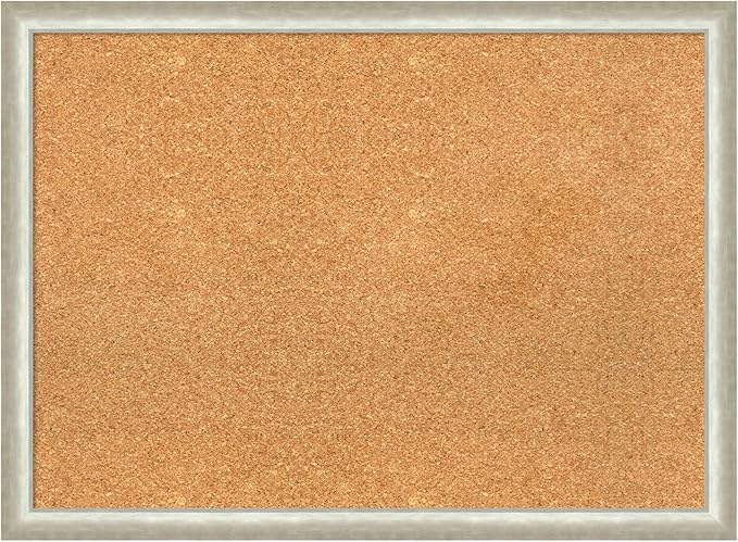 Amanti Art Natural Cork Board for Wall, 22x30 Vision Board with Silver Wood Frame, Medium Corkboard Office Decor for Home Organization, Modern Contemporary Corkboard Pinboard to display items for home