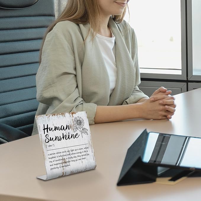 Human Sunshine Definition Plaque Desk Decor Office Shelf Birthday Gifts for Women Men, Friends, Coworker, Sister, Mom, Dad, Aunt, BFF, Grandma, Boss, Teacher, Nurse Decorative Desk Signs XUV109