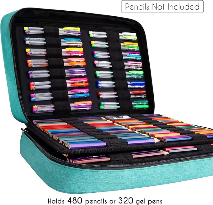 YOUSHARES Big Capacity Colored Pencil Case - 480 Slots large Pen Case Organizer with Multilayer Holder for Prismacolor Colored Pencils & Gel Pen (Green)