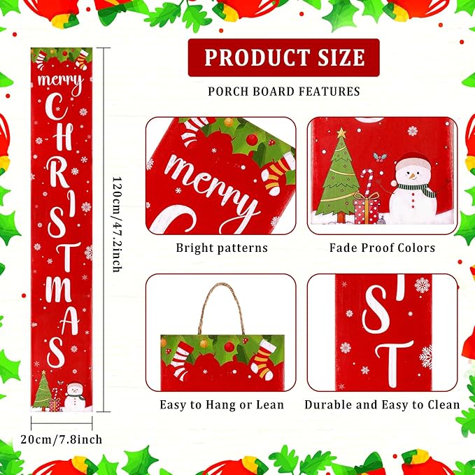 Christmas Wooden Porch Sign 47.2" Merry Christmas Snowflake Welcome Porch Signs for Front Door Xmas Vertical Standing Signs Wooden Hanging Sign Decor for Xmas Garden Home Front Door Yard Farmhouse Decor