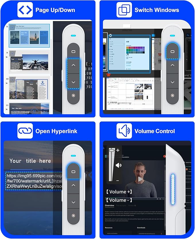 DinoFire White USB C Presentation Clicker Wireless Presenter Remote for PowerPoint Presentations,Volume Control PPT Slide Advancer for Mac Laptop PC Computer