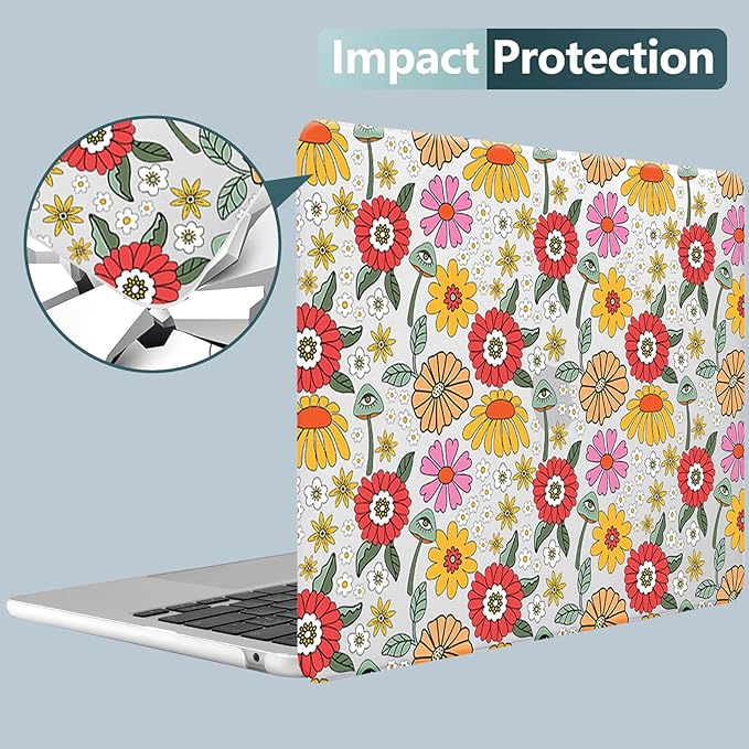 KEROM Compatible for MacBook Air 13 inch Case 2025 M4, 2024-2022 M3 M2 A3240 A3113 A2681, Cute Sleek Aesthetic Plastic Hard Shell & Keyboard Cover, Abstract Seamless Floral