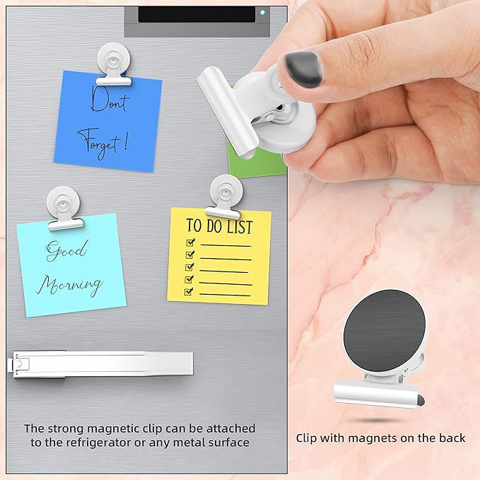 Grtard 6 Pack Magnetic Clips Heavy Duty, Magnet Clips for Fridge, Refrigerator Magnets, Strong Magnetic Clip,Scratch Free Magnets with Clip for Refrigerator, Whiteboard, Classroom, Locker(White)