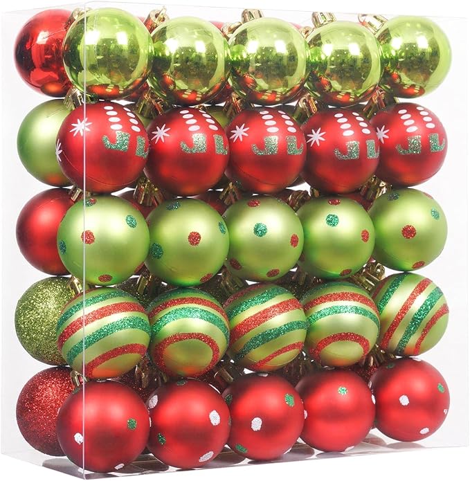XmasExp 50ct Christmas Balls Ornaments for Tree - Red and Green Shatterproof Xmas Balls Set Mini 1.57 Inch Plastic Christmas Baubles for Holiday Party Decor