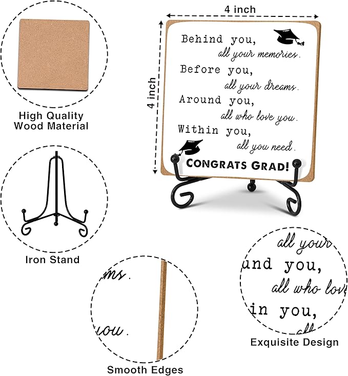 Graduation Decorations, Graduation Gifts for Class of 2026, Inspirational Desk Decor Wood Plaque with Stand, Congrats Grad Gift for Senior College Graduated Women Girl-A31