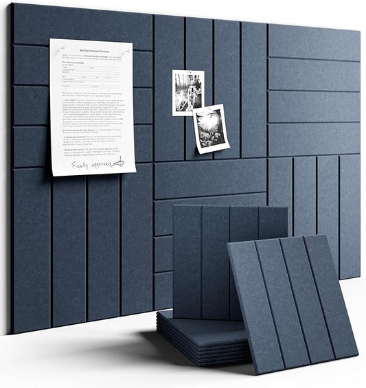 Felt Bulletin Board Tiles Large 36" x 24" Cork Board Alternative-6 Pack with 40 Adhesive Tabs, Thick Slat Wall Panels for Office Decor, Push Pin Board Wall Organizer Alternative - Denim Blue