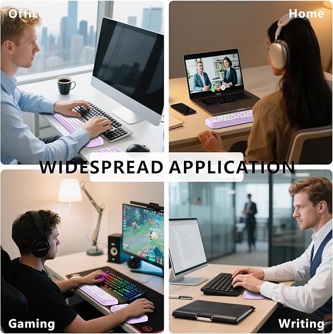 MEKASS Keyboard Wrist Rest, Ergonomic Wrist Pad, Soft Memory Foam Keyboard Hand Rest with Non-Slip Base, Easy Typing, Pain Relief, Comfort Support for Office Work Gaming Accessories (Purple White)