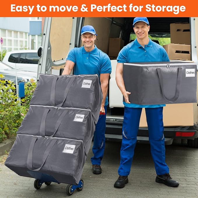 BlissTotes Large Moving Boxes and with Zippers & Handles Moving Supplies with lids, Heavy Duty Totes for Storage Bags for Space Saving, Fold Flat, Moving and Storing 76L, 2 Pack