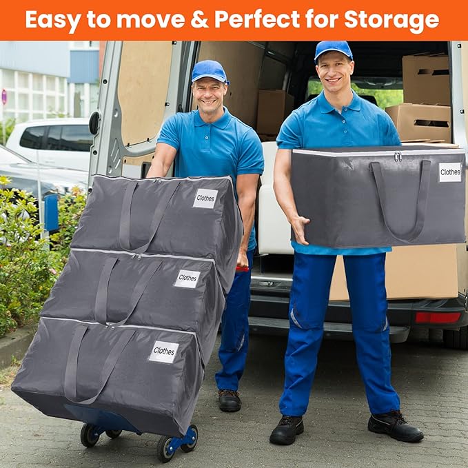 BlissTotes Large Moving Boxes and with Zippers & Handles Moving Supplies with lids, Heavy Duty Totes for Storage Bags for Space Saving, Fold Flat, Moving and Storing, 93L, 10 Pack