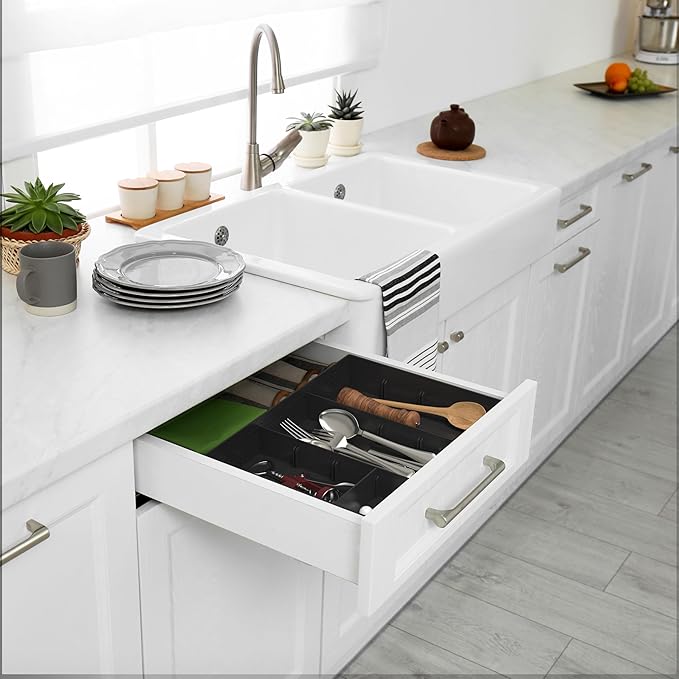 Simple Houseware Drawer Organizer Tray with 9 Adjustable Compartments, Black