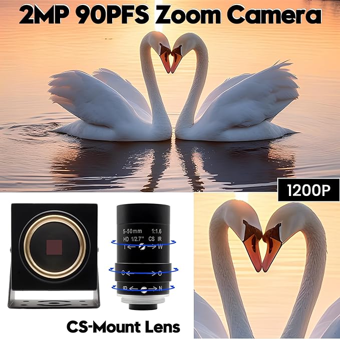 SVPRO 2MP Global Shutter USB Camera 90FPS High Speed Camera with 5-50mm Zoom Lens,Manual Focus Webcam for Glof Swing,10X Optical Zoom Industrial Video Camera USB Plug and Play for Computer
