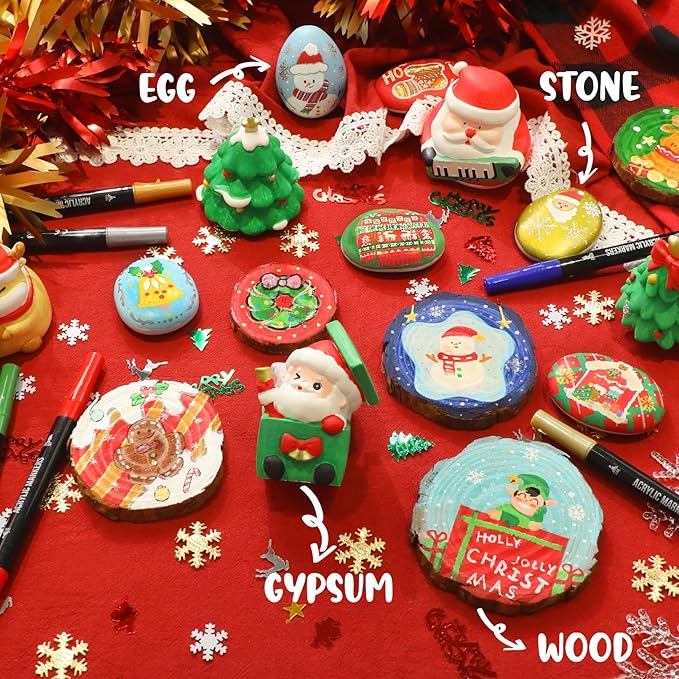 48 Colors Acrylic Paint Markers, Dual Tip with Fine Tip and Brush Tip Pens for Stone, Wood, Calligraphy, Canvas, Ceramic, Metal, Glass, Rock Painting, DIY Crafts