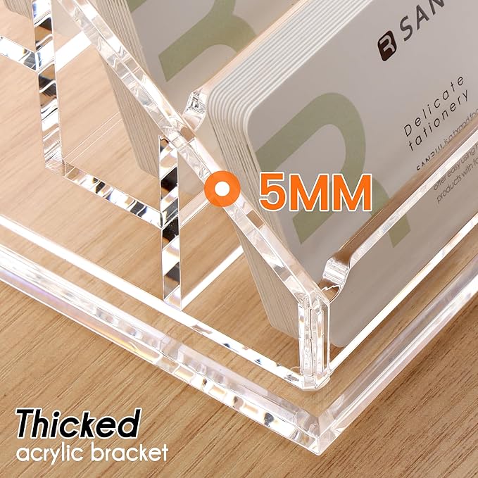YUXUN Business Card Holder for Desk Clear Acrylic Business Cards Display Stand Name Card Holder Case Organizes 200 Cards-4 Slot 4 Tier 1 Pack(4 slot-H)