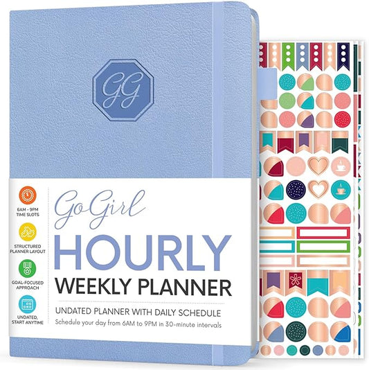 GoGirl Weekly Schedule Planner – Hourly Work & Life Planner with Time Slots – Vertical Agenda Organizer for Daily Productivity, A5 (Periwinkle)