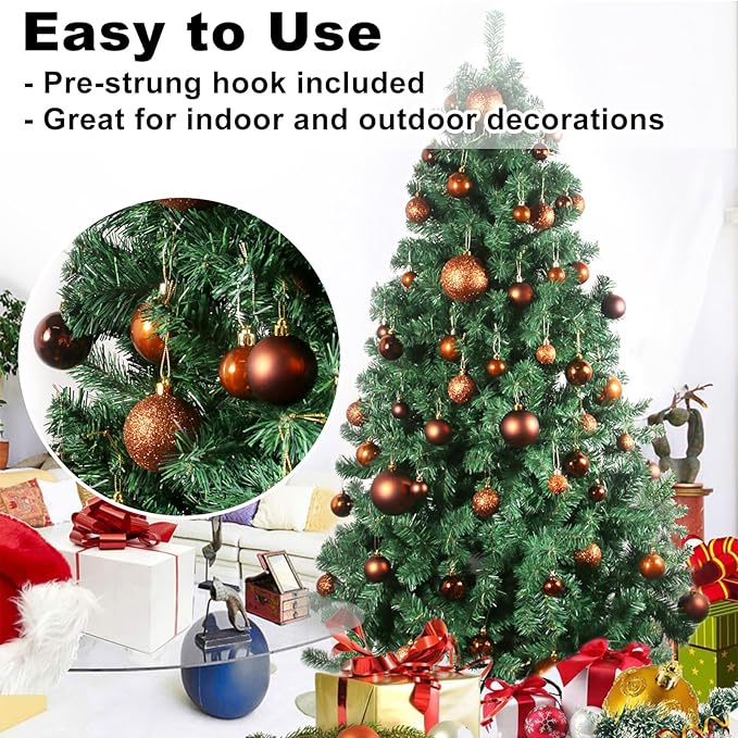 Bronze 2.5" Christmas Balls Christmas Tree Decoration Ornaments Shatterproof Hanging Balls for Birthday Halloween Holiday Wedding Decorations Set of 24pcs