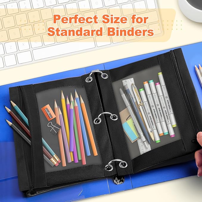 Shemira Pencil Pouch for 3 Ring Binder, 72 Pack Black Pencil Pouches Bulk, Pencil Pouch with Smooth Zipper, Zipper Pencil Pouches, 3 Ring Binder Pencil Pouch‘es, Clear Window Pencil Case Pouch