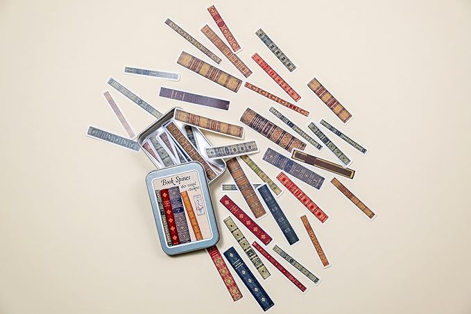 Book Spines Sticker Tin Box 60 Stickers