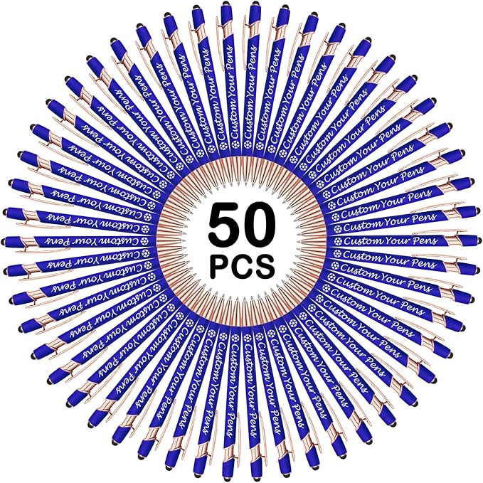 Amlion Personalized Custom Pens with Name Engraved Logo Text,50 Customized Writing Stylus Pen Promotional Item Gift for Men Women Office Business Wedding-Blue