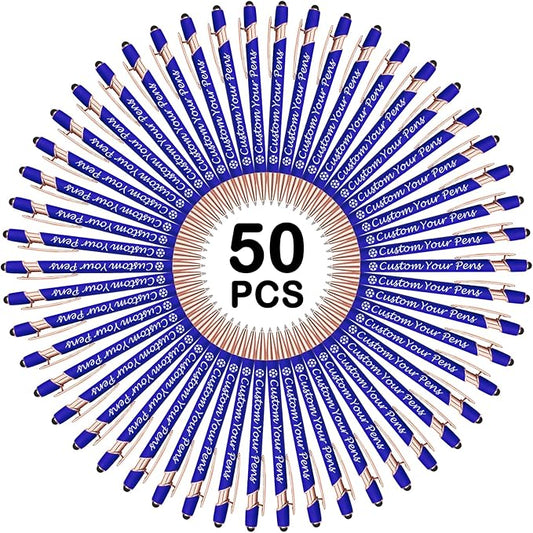 Amlion Personalized Custom Pens with Name Engraved Logo Text,50 Customized Writing Stylus Pen Promotional Item Gift for Men Women Office Business Wedding-Blue