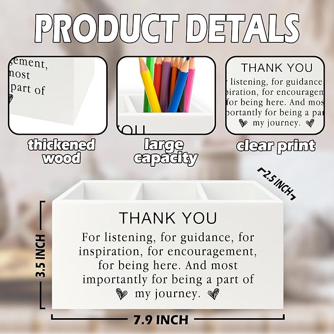Thank You Pen Pencil Holder Organizer for Desk, Thank You Gifts for Friends Teachers Leaders Boss Mentor, Appreciation Gifts Wooden Box Sign for Home Office Desk Tabletop Decorations