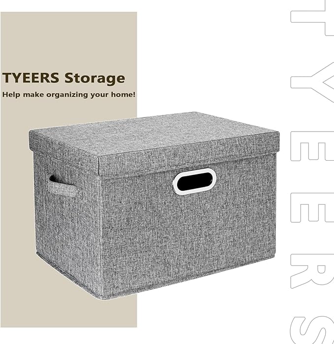 TYEERS Large Collapsible Storage Bins with Lids, Organization Bins for Closet Storage, Clothes Storage, Folding Storage Box with Lids for Home Office Storage - 2 Pack - Gray