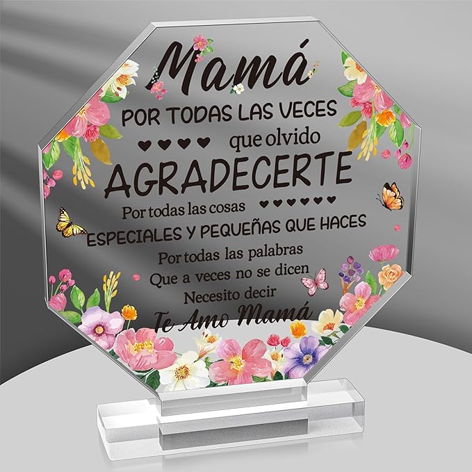 Yopyame Mother’s Day Acrylic Gift - Spanish Mom Birthday Plaque Sign Regalos para Mamá Acrylic Gift for Home Table Desk Shelf Decor Keepsake Gifts for Mom in Spanish Mother’s Gifts from Daughter Son