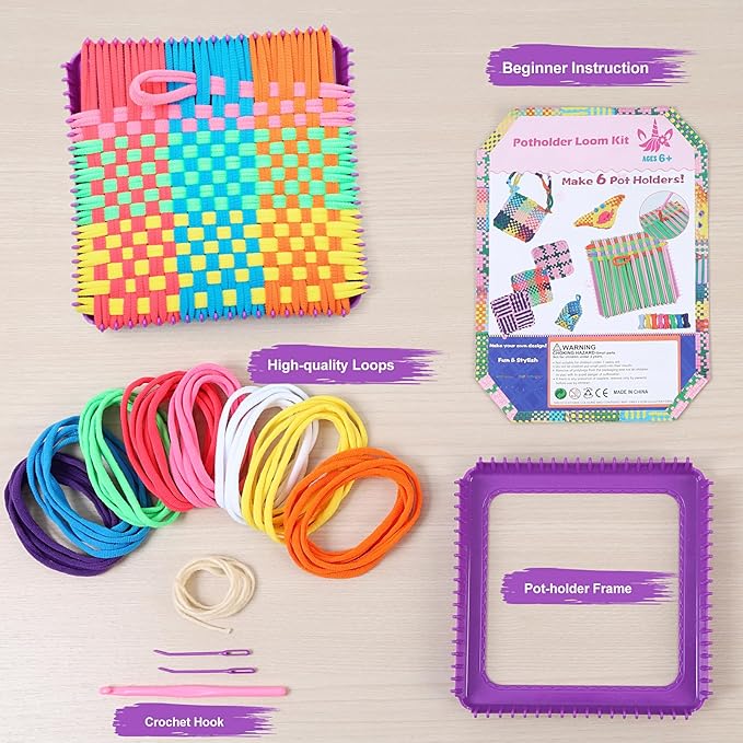 MagicKidz Weaving Loom Kit Toy - Birthday Gifts for Kids 6 7 8 9 10 11 12 Years Old - Arts and Crafts Kit for Girls Ages 6-8 10-12, DIY Potholder Knitting Kit with Loops