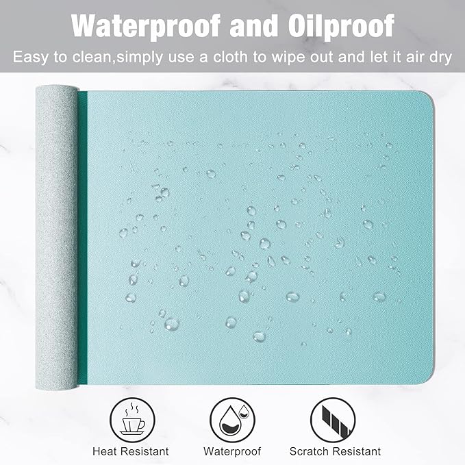 Hsurbtra Desk Pad, 30" x 14" PU Leather Desk Mat, XL Extended Mouse Pad, Waterproof Desktop Blotter Protector, Non-Slip Ultra Thin Large Laptop Keyboard Writing Mat for Office Home, Lake Blue