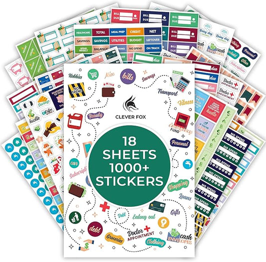 Budget Stickers by Clever Fox - 18 Sheets Set of 1030+ Unique Budget Planner Stickers for Your Monthly, Weekly & Daily Planner, Budget Planner, Calendar or Journal, Budget Sticker Book (Budget Pack)