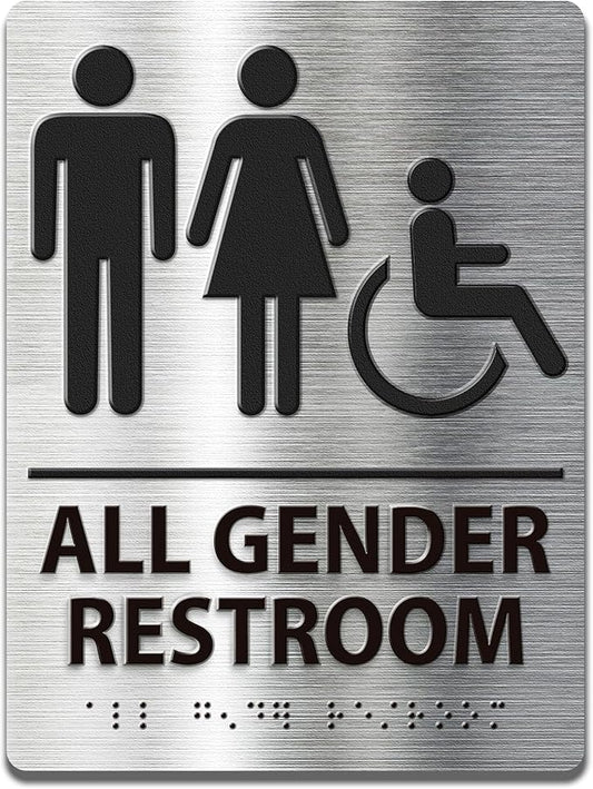 ADA-Mark Modern Restroom Sign for Business - ADA Compliant Braille Bathroom Sign with Easy Installation - 6" W x 8" H