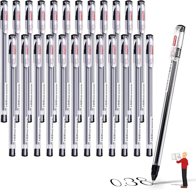 XFasten Extra Fine Point Pens 0.38mm 24-Pack Japanese-Style Fine Tip Gel Ink Ballpoint Pen Black, Smooth Ink Flow, Smudge-Free, Quick-Drying, No Smear for Journaling, Note-Taking, Office, and School