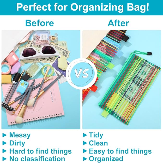 Fainne 120 Pack Mesh Pencil Pouch Mesh Zipper Pouch 9" x 4.7" Pencil Case Bulk Multipurpose Cosmetics Toiletry Small Bag for Office Travel(Multicolored Stripes Colors)