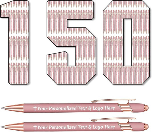 STREADVE 150 Personalized Custom Pens Engraved Writing Pen with Name Logo, Customized Promotional Items Stylus Pen Gifts for Women Realtor Nurse Wedding Business, Rose Gold