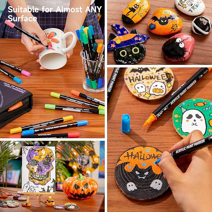 Shuttle Art 80 Colors Dual Tip Acrylic Paint Markers, Brush Tip and Fine Tip Acrylic Paint Pens for Rock Painting, Ceramic, Wood, Canvas, Plastic, Glass, Stone, Calligraphy, Card Making, DIY Crafts