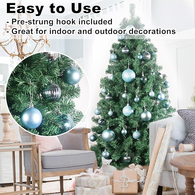 Baby Blue 2.5" Christmas Balls Christmas Tree Decoration Ornaments Shatterproof Hanging Balls for Birthday Halloween Holiday Wedding Decorations Set of 24pcs
