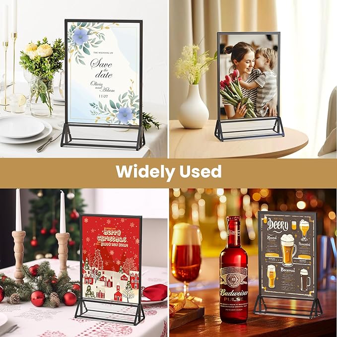 Acrylic Sign Holder 4X6 Black Picture Frame Double-Sided Acrylic Frames for Wedding Table Numbers Photo Frames Flyers Menu with Removable Sticky Dots-6 Pack
