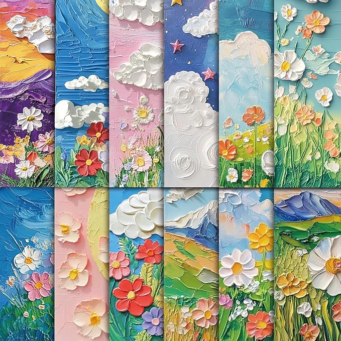 48 Sheets Scrapbook Paper 11x11, Oil Painting Floral Pattern Decorative Scrapbook Paper for Journals DIY Cards and Photo Albums, Aesthetic Craft Supplies for Kids and Adults