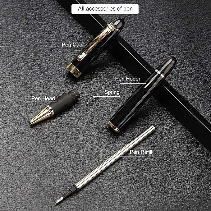YIVONKA Luxury Ballpoint Pens Nice Ball Pen Best Gift for Men Professional Executive Office BallPens Classy Gift Box Ballpoint Black Refill Line width 0.5mm (Black)