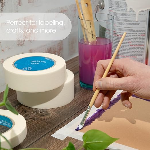 Spartan Industrial - 2" X 60 yd Wide Masking Tape for Painting, Drafting, Labeling, and More - 6 Home and Office Tape Rolls, 5.5 Mil