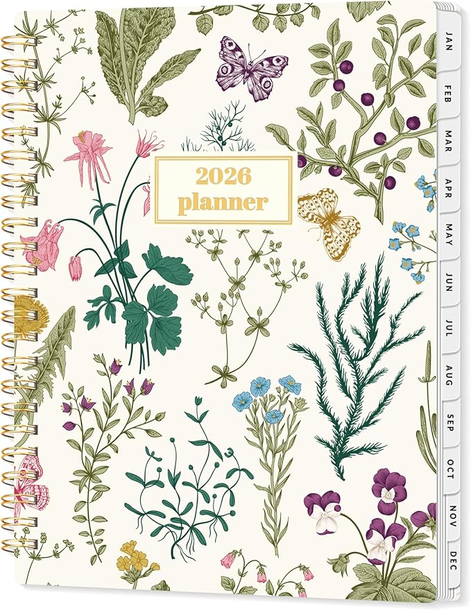 SUNEE Planner 2026 Weekly and Monthly, January 2026-December 2026, 6.4"x8.3", Tabs, Note Pages,Spiral Binding, Flora